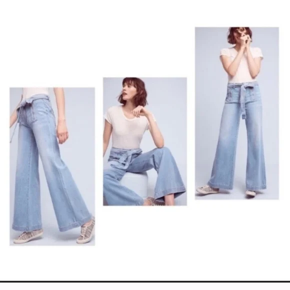 Pilcro and The Letterpress Anthropologie Wide Leg Belted Palazzo Jeans size 31 - Picture 12 of 12